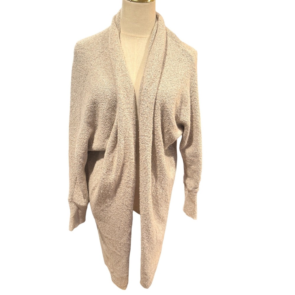 Old Navy Womens Medium‎ Tan Boucle Knit Open Front Shawl Collar Cardigan Sweater